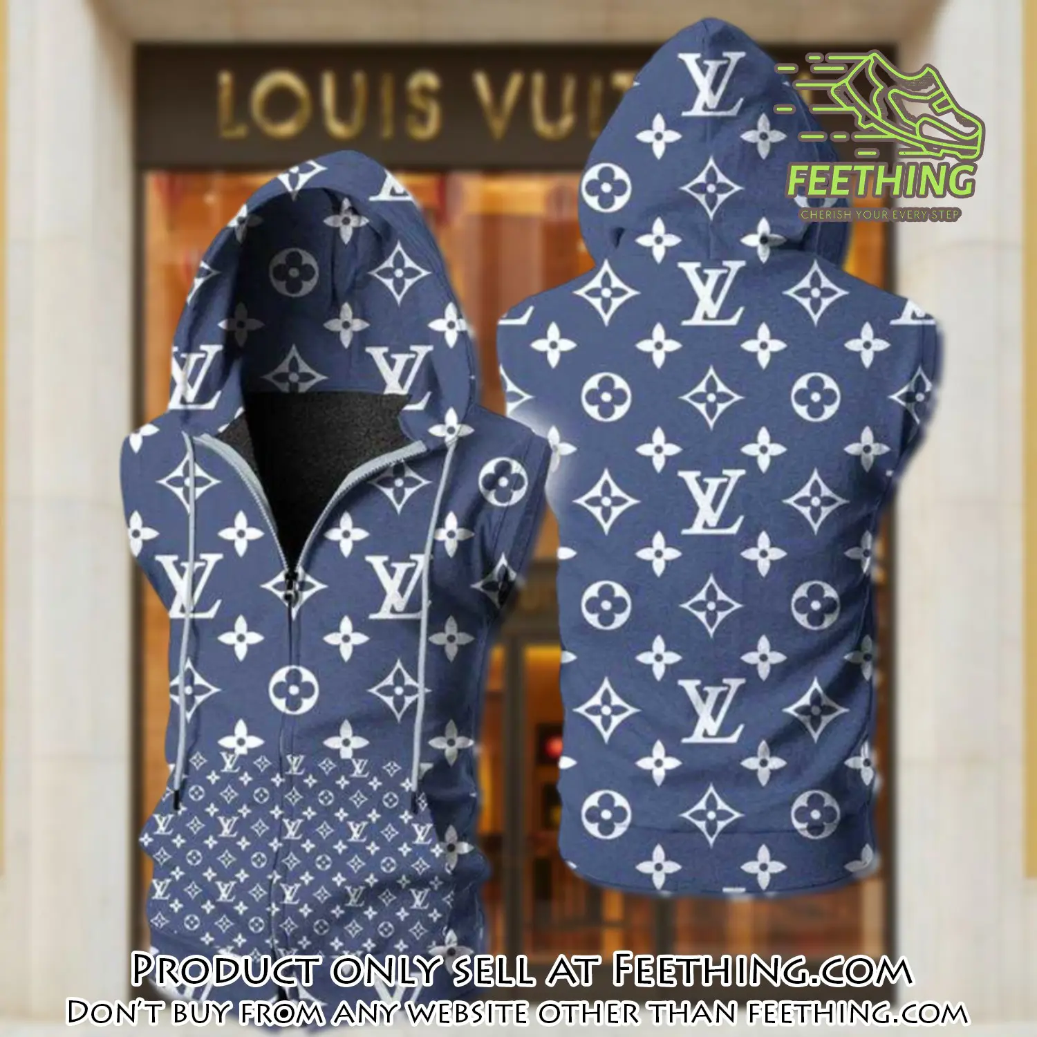 Louis vuitton blue unisex sleeveless zip up hoodie luxury for men women szh010 ft5017788
